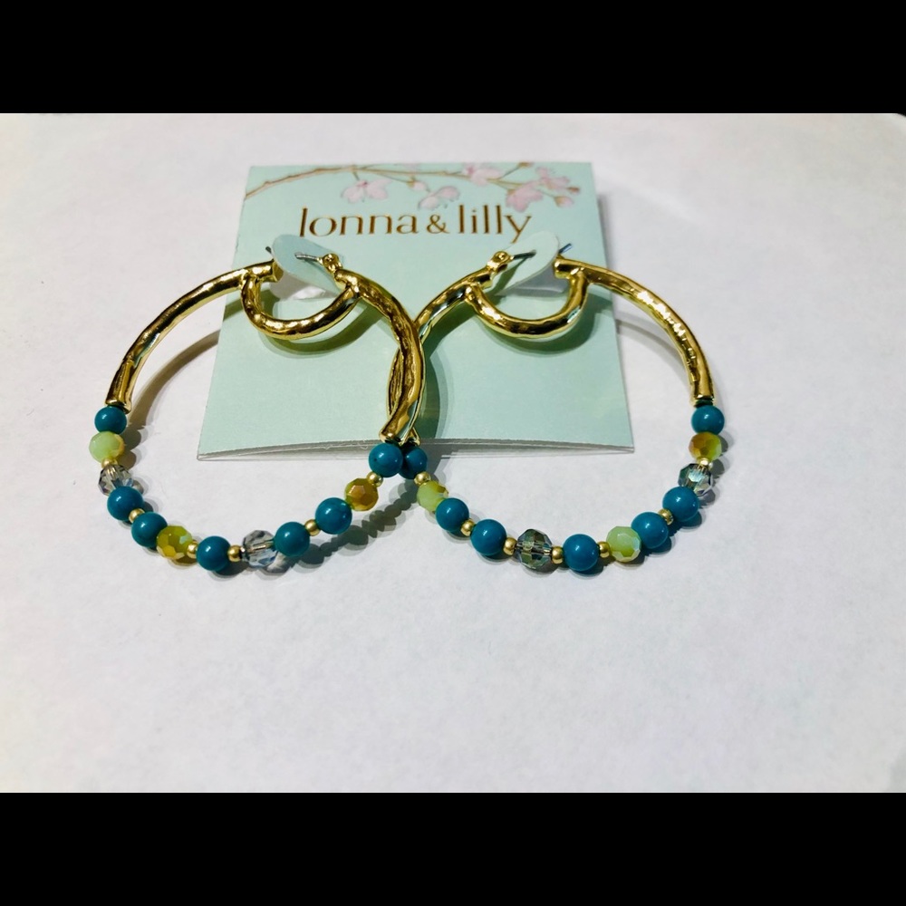 NWT Lonna & Lilly gold & turquoise beaded earrings